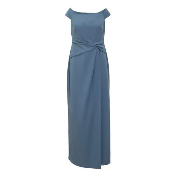 Lauren Ralph Lauren Womens Saran Crepe Off-Shoulder Gown Size14 in Highland Sea - Picture 1 of 12